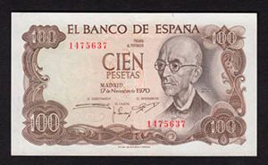 1970 - Manuel de Falla - Último Billete de 100 Ptas. que circuló en España
