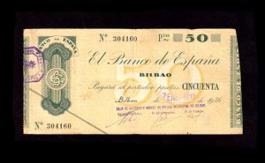 Banco de Bilbao 1936, 50 pesetas, sin serie, MBC- anverso