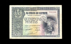 500 Pesetas Octubre 1940, sin serie, EBC-, pico doblado, márgenes sucios anverso