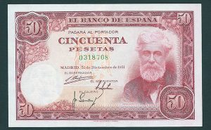 1951 Santiago Rusiñol -Último Billete de 50 Ptas. que circuló en España