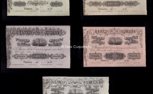 Banco de La Coruña, 5 billetes reales de vellón, de EBC+ a EBC