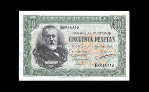 50 Pesetas 1940, serie B, S/C-, mínima rozadura en margen superior anverso