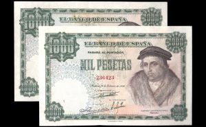 Pareja correlativa 1000 pesetas 1946, EBC, doblez marcado