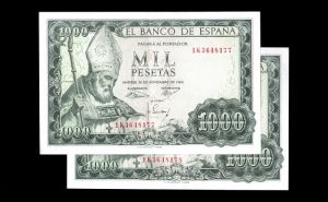 Pareja correlativa 1000 pesetas 1965, serie 1K, EBC+