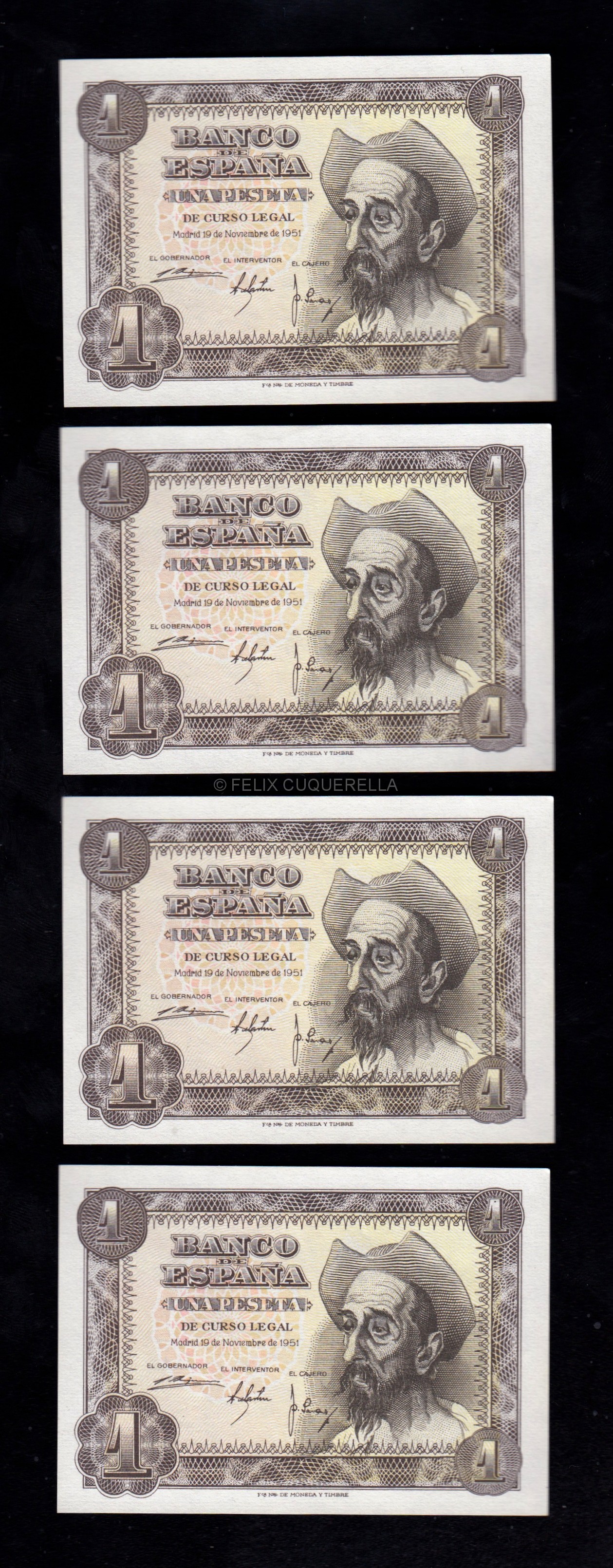 4 Billetes correlativos 1 Peseta 1951, serie C, S/C- 4 Billetes correlativos 1 Peseta 1951, serie C, S/C-