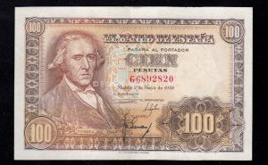 100 Pesetas 1948, serie G, EBC-, doblez marcado