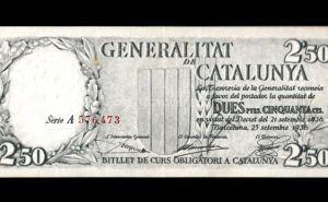 Generalidad, 2,50 pesetas, serie A, EBC, números rojos, marquita en esquina anverso