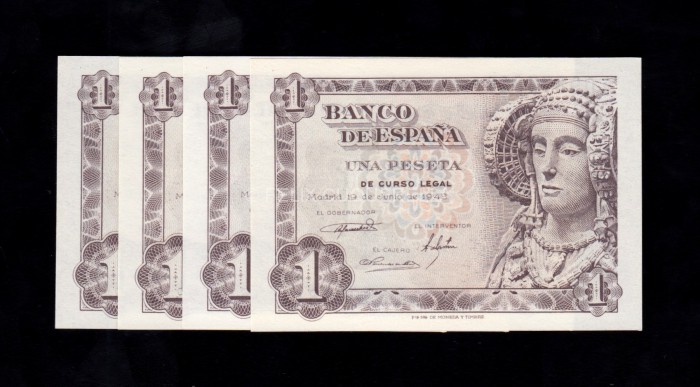4 billetes correlativos 1 Peseta 1948, serie 1K, S/C 4 billetes correlativos 1 Peseta 1948, serie 1K, S/C