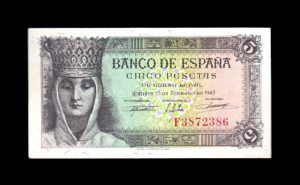 5 pesetas 1943, serie F, S/C anverso