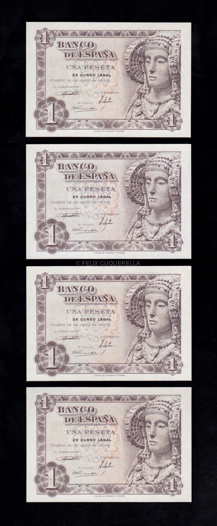 4 billetes correlativos 1 Peseta 1948, serie 1K, S/C anverso 4 billetes correlativos 1 Peseta 1948, serie 1K, S/C anverso