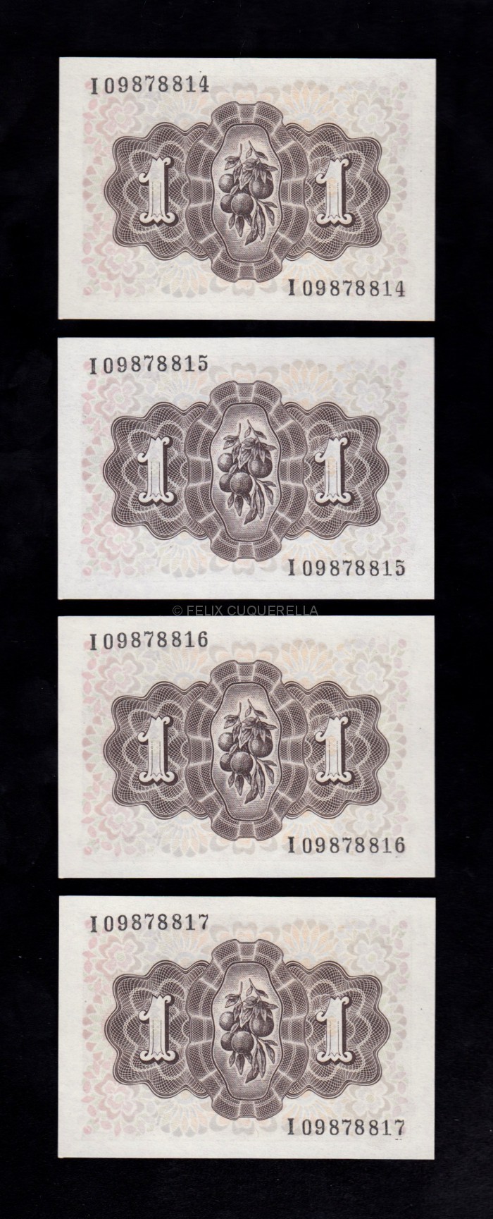 4 billetes correlativos 1 Peseta 1948, serie 1K, S/C reverso 4 billetes correlativos 1 Peseta 1948, serie 1K, S/C reverso