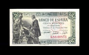 5 pesetas 1945, serie G, S/C anverso