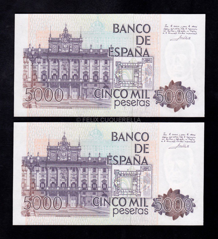 Pareja correlativa 5000 pesetas 1979, sin serie, S/C REVERSO Pareja correlativa 5000 pesetas 1979, sin serie, S/C REVERSO