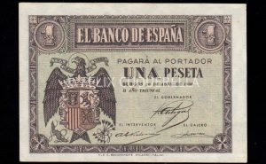1 Peseta Abril 1938, serie H, S/C-, descentrado y sucio 1 Peseta Abril 1938, serie H, S/C-, descentrado y sucio