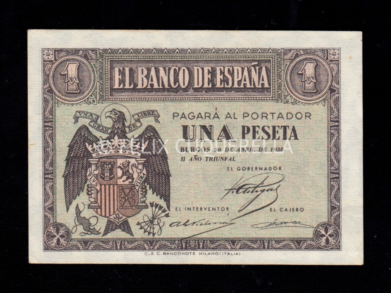 1 Peseta Abril 1938, serie H, S/C-, descentrado y sucio 1 Peseta Abril 1938, serie H, S/C-, descentrado y sucio