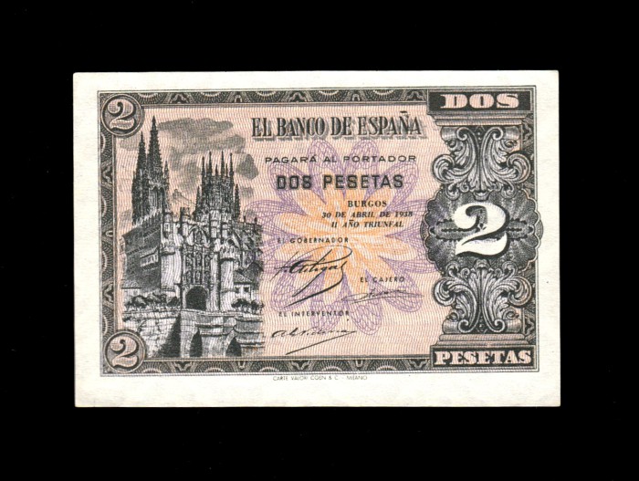 Escanear 15 2 Pesetas abril 1938, serie N, S/C, un poco descentrado anverso