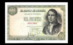 1000 pesetas 1949, sin serie, EBC-, doblez central muy marcado anverso