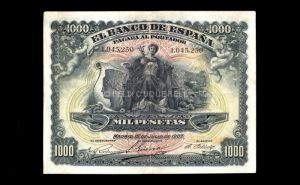 1000 Pesetas Julio 1907, resello de Burgos, MBC anverso