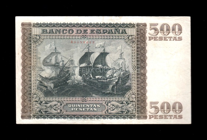 500 Pesetas Enero 1940, serie A, MBC, reverso sucio, con todo su apresto reverso 500 Pesetas Enero 1940, serie A, MBC, reverso sucio, con todo su apresto reverso