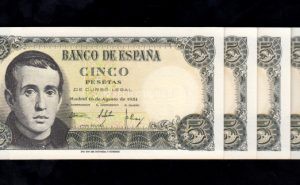 4 billetes correlativos 5 Pesetas 1951, serie 1K, S/C