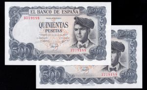 Pareja correlativa 500 Pesetas 1971, sin serie, S/C-