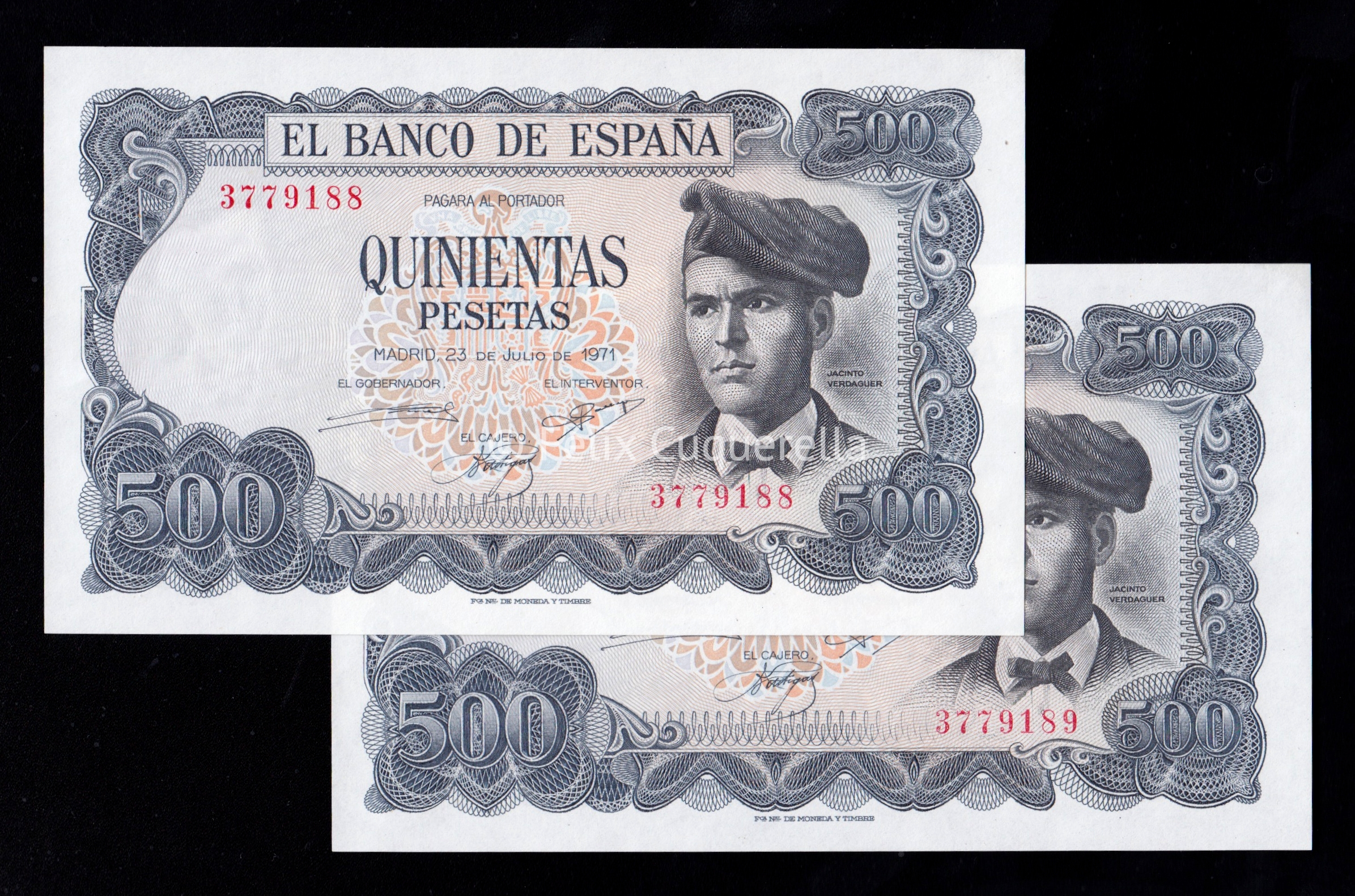 Pareja correlativa 500 Pesetas 1971, sin serie, S/C- Pareja correlativa 500 Pesetas 1971, sin serie, S/C-