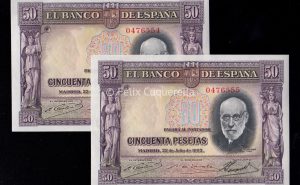 Pareja correlativa 50 pesetas 1935, sin serie, S/C-