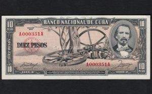 Cuba 10 Pesos 1956, S/C-, P.88a . anverso