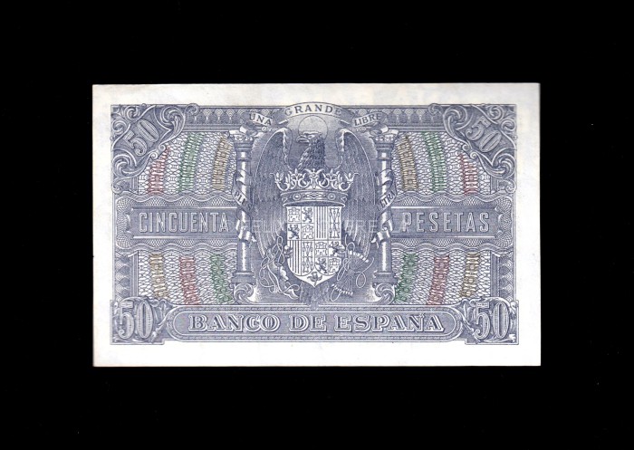50 Pesetas 1940, serie B, S/C-, mínima rozadura en margen superior reverso