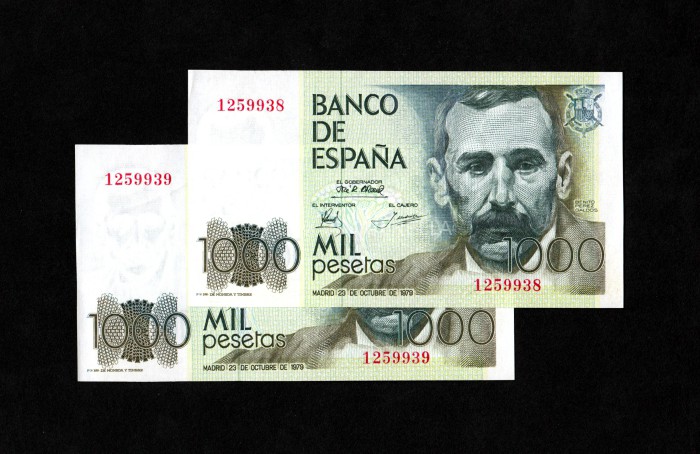 Pareja correlativa 1000 pesetas 1979, sin serie, S/C- Pareja correlativa 1000 pesetas 1979, sin serie, S/C-