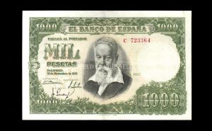 1000 pesetas 1951, serie C, MBC+, con todo su apresto, abarquillado anverso