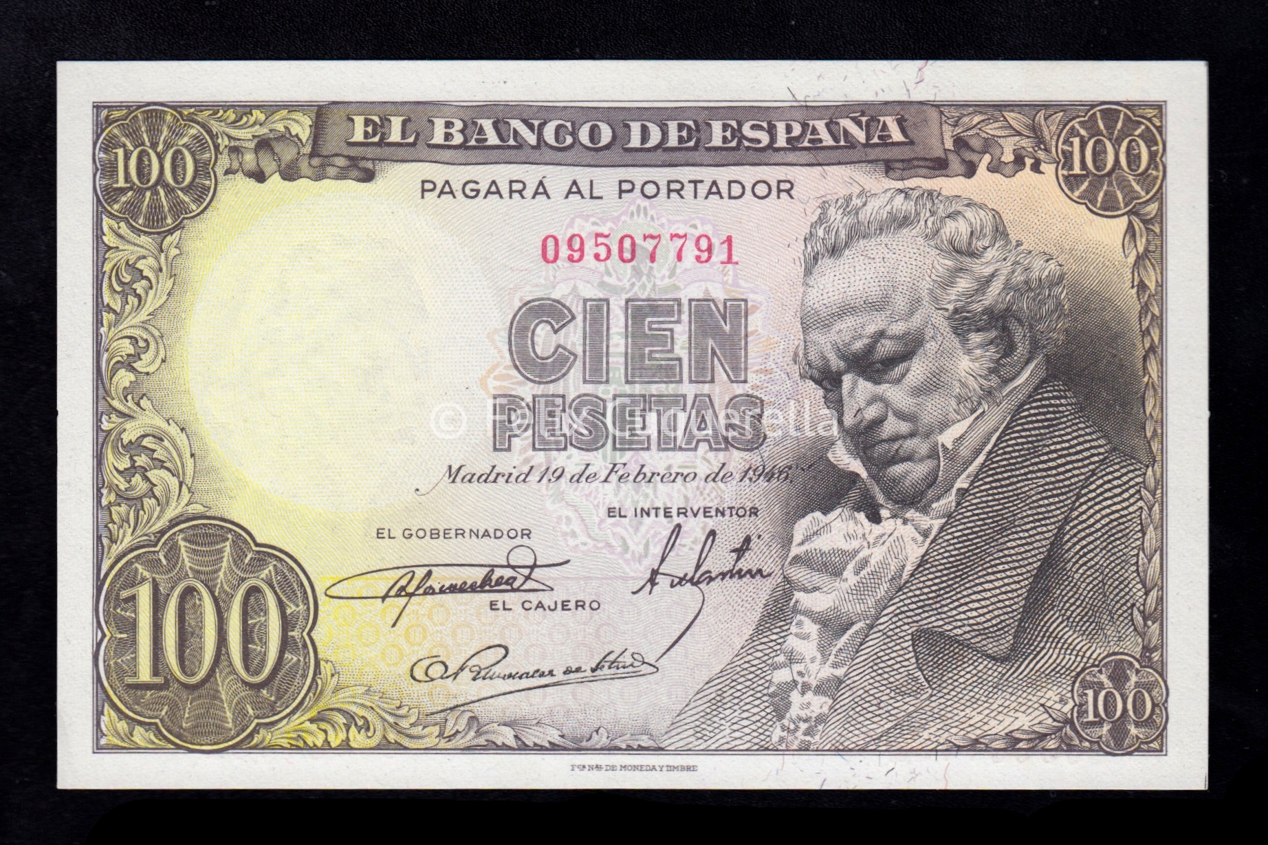100 Pesetas 1946, sin serie, S/C- 100 Pesetas 1946, sin serie, S/C-