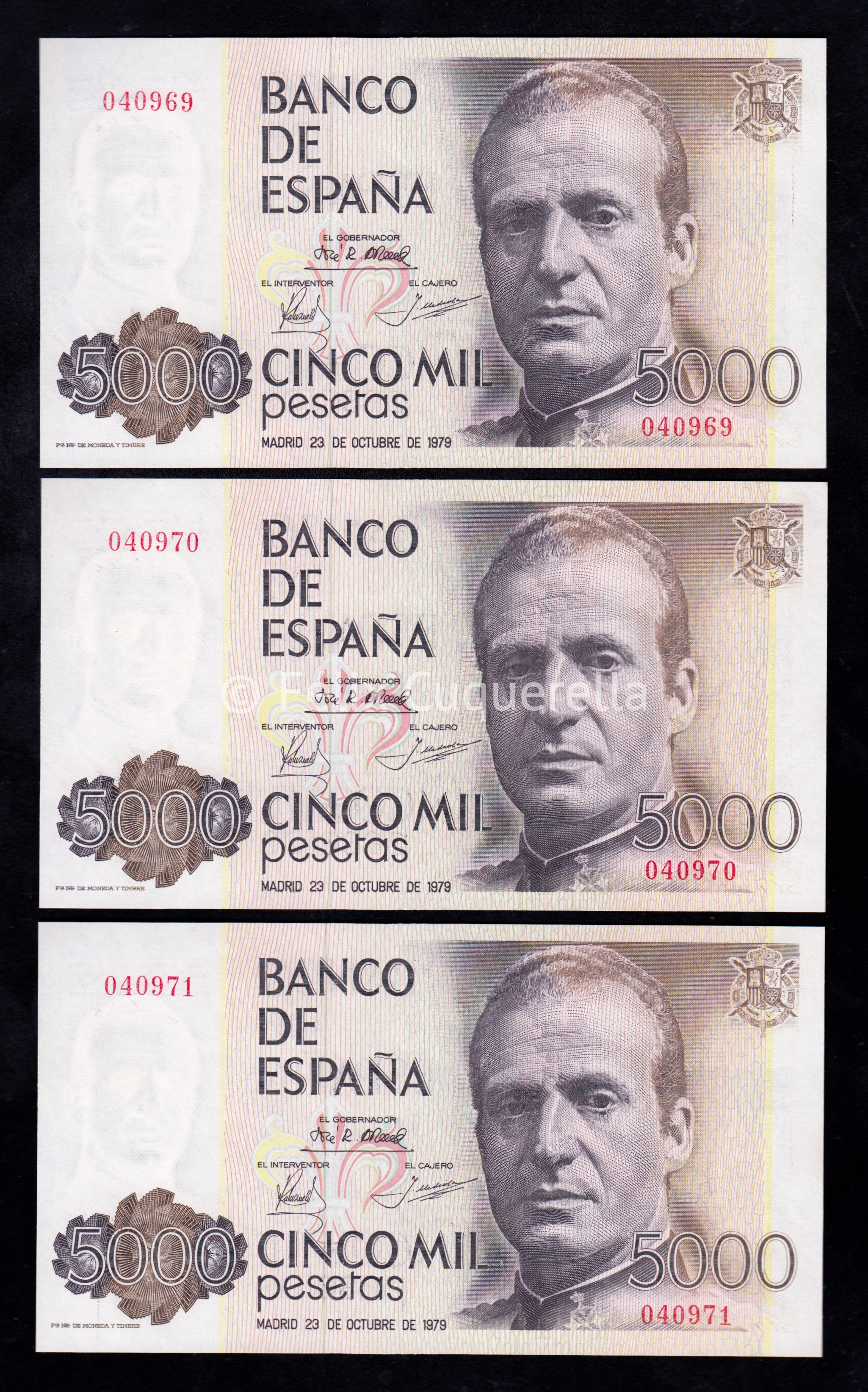 Trío correlativo 5000 pesetas 1979, sin serie, S/C- Trío correlativo 5000 pesetas 1979, sin serie, S/C-