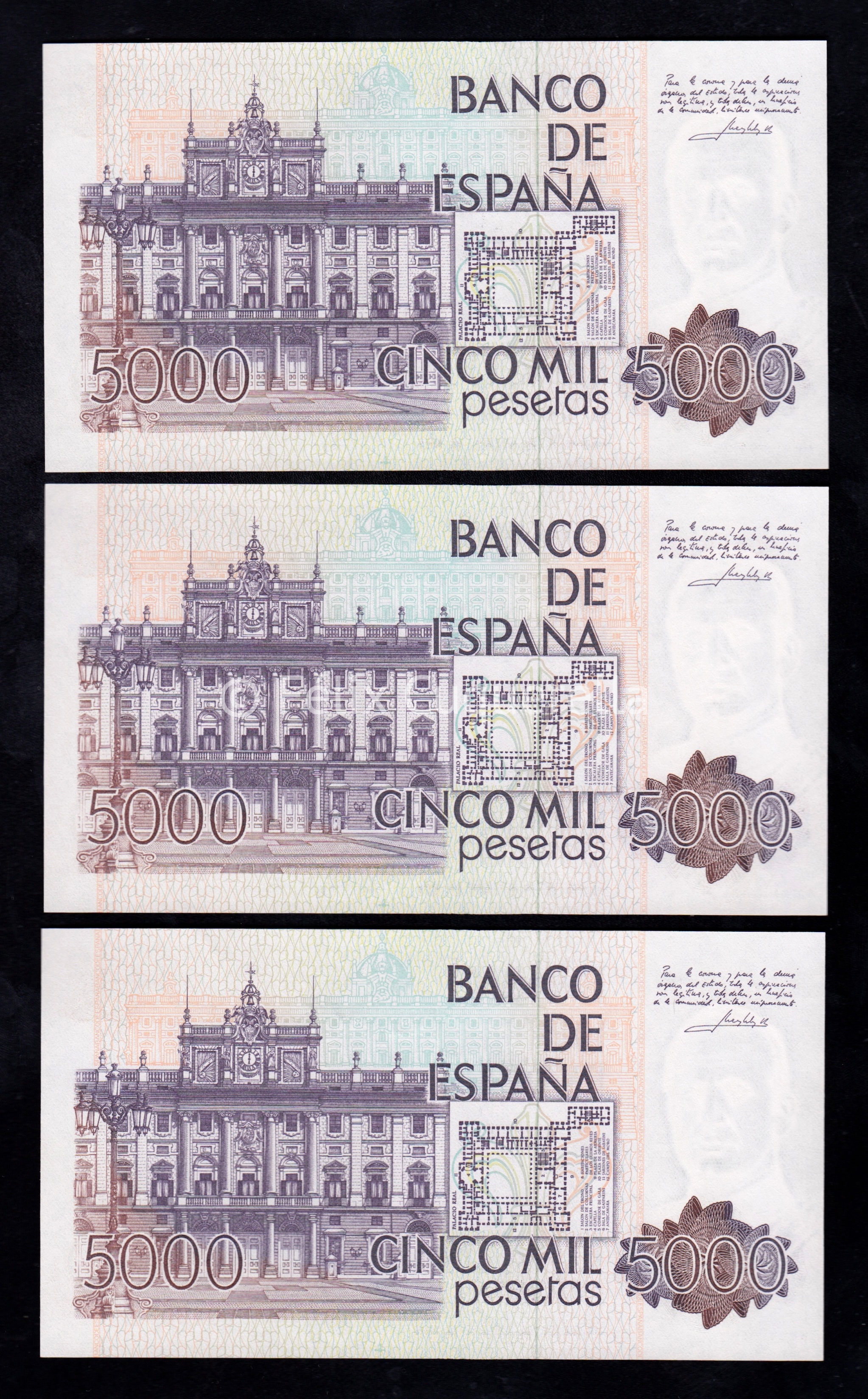 Trío correlativo 5000 pesetas 1979, sin serie, S/C- Trío correlativo 5000 pesetas 1979, sin serie, S/C-