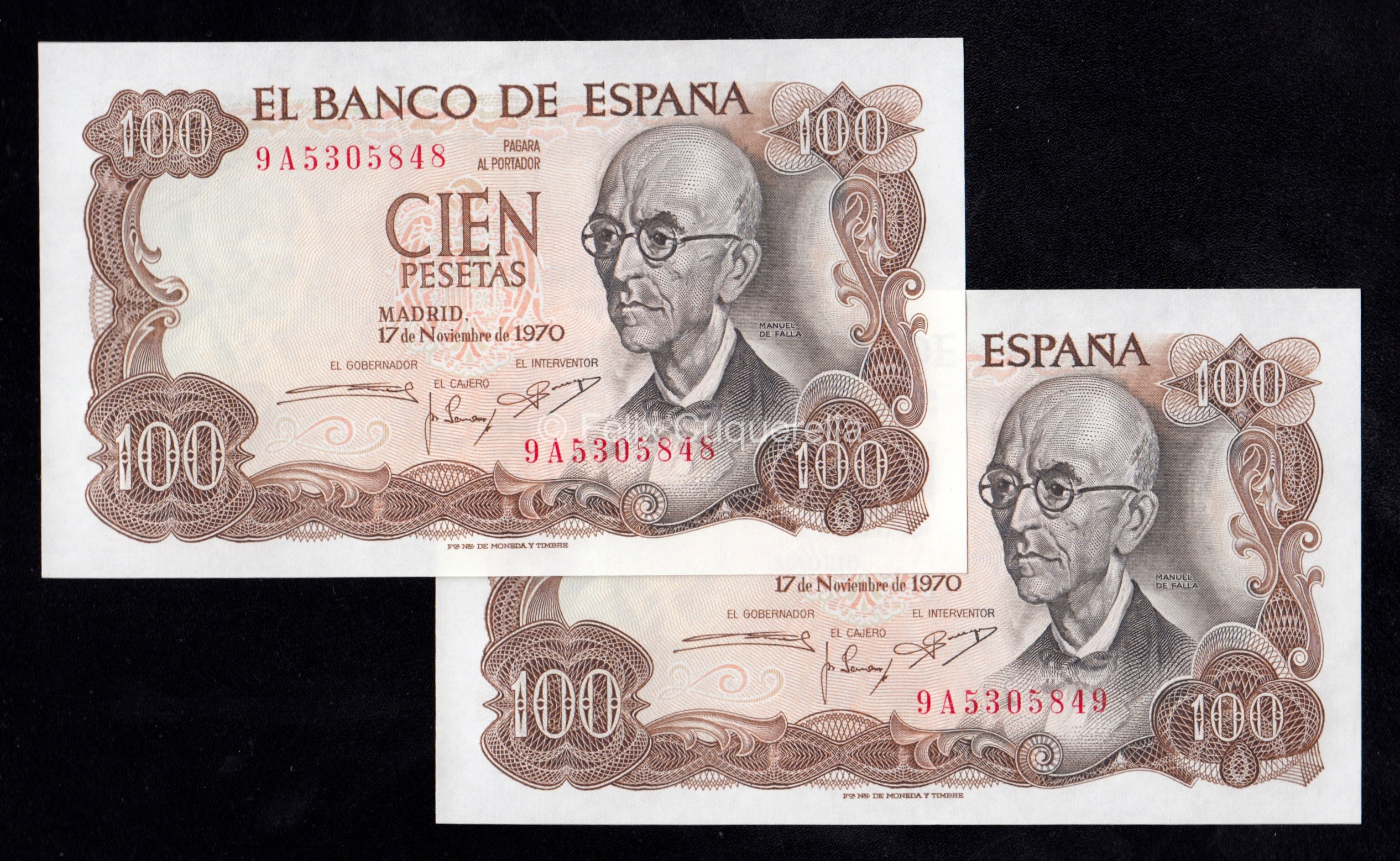 Pareja correlativa 100 Pesetas 1970, serie 9A, S/C- Pareja correlativa 100 Pesetas 1970, serie 9A, S/C-