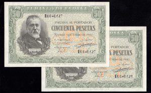 Pareja correlativa 50 Pesetas 1940, serie D, S/C-