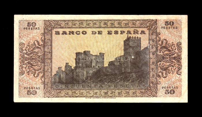 50 pesetas 1938, serie D, EBC+, manchitas en reverso reverso 50 pesetas 1938, serie D, EBC+, manchitas en reverso reverso