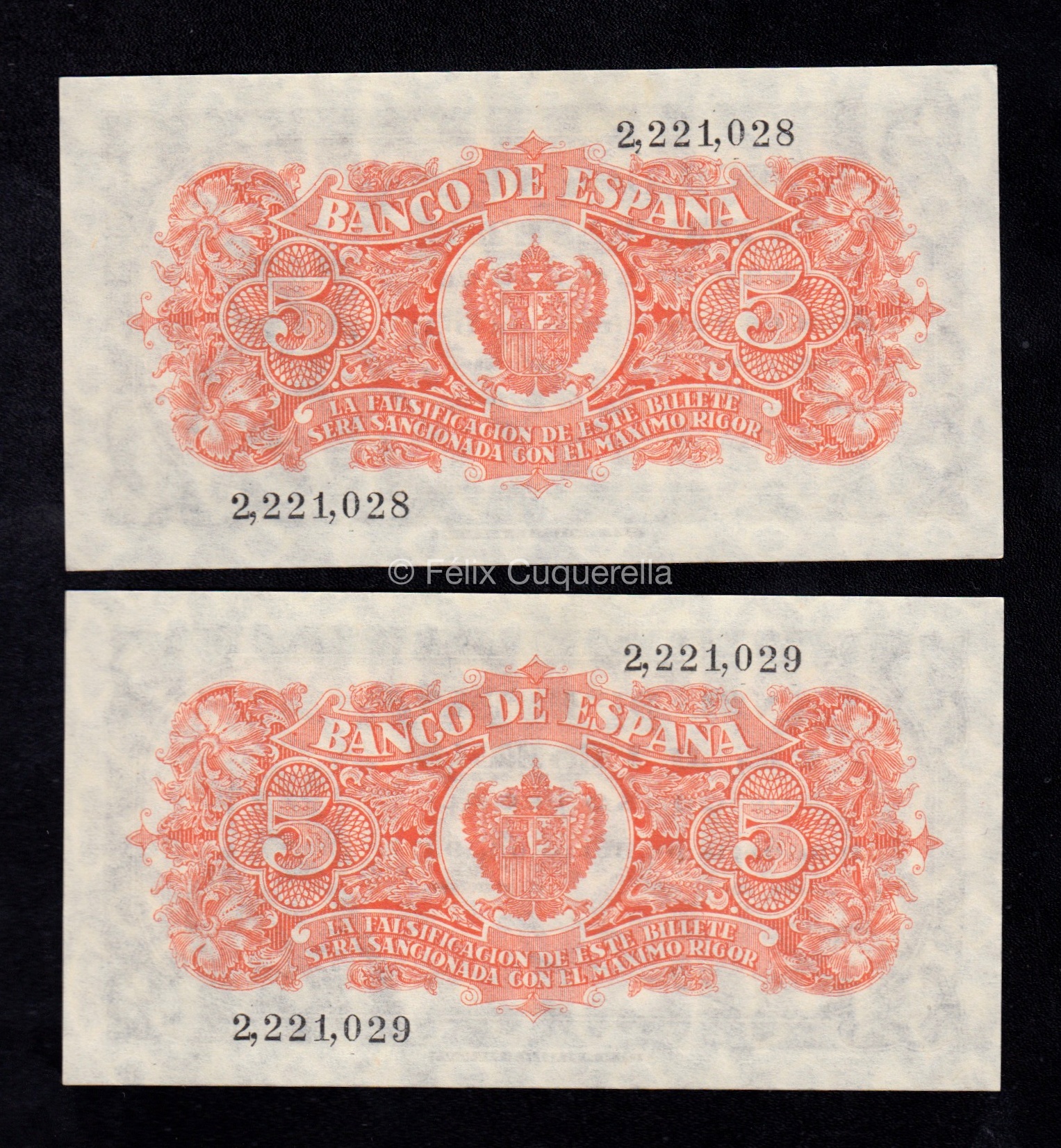Pareja correlativa 5 Pesetas 1937, sin serie, S/C- Pareja correlativa 5 Pesetas 1937, sin serie, S/C-