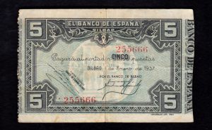 Banco de Bilbao 1937, 5 pesetas, B/C+