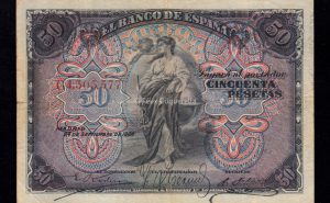 50 Pesetas 1906, serie C, B/C+, resello comandan. Málaga