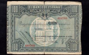 Banco de Bilbao 1937, 100 pesetas, B/C, rotura