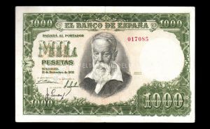 1000 pesetas 1951, sin serie, EBC-, pico doblado anverso