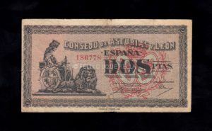 Asturias y León, 2 pesetas, B/C+, sucio anverso