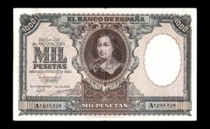 1000 pesetas Enero 1940, serie A, EBC-, doblez central muy marcado anverso