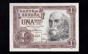 1 Peseta 1953, sin serie, S/C-, pico doblado anverso