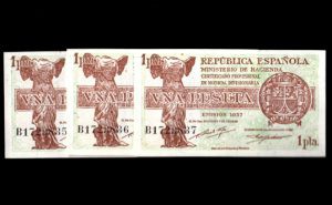Trío correlativo 1 Peseta 1937, serie B, S/C