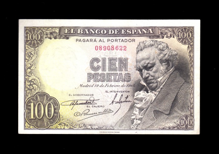 100 Pesetas 1946, sin serie, EBC-, márgenes sucios anverso 100 Pesetas 1946, sin serie, EBC-, márgenes sucios anverso