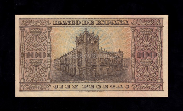 100 Pesetas 1938, serie A, EBC-, tres dobleces verticales y un pliegue de papel reverso 100 Pesetas 1938, serie A, EBC-, tres dobleces verticales y un pliegue de papel reverso