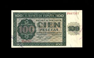 100 Pesetas 1936, serie F, EBC+, inapreciable doblez central anverso
