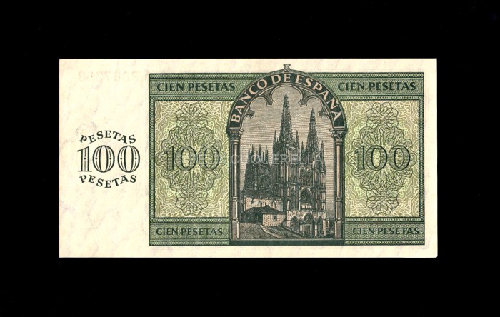 100 Pesetas 1936, serie F, EBC+, inapreciable doblez central reverso 100 Pesetas 1936, serie F, EBC+, inapreciable doblez central reverso